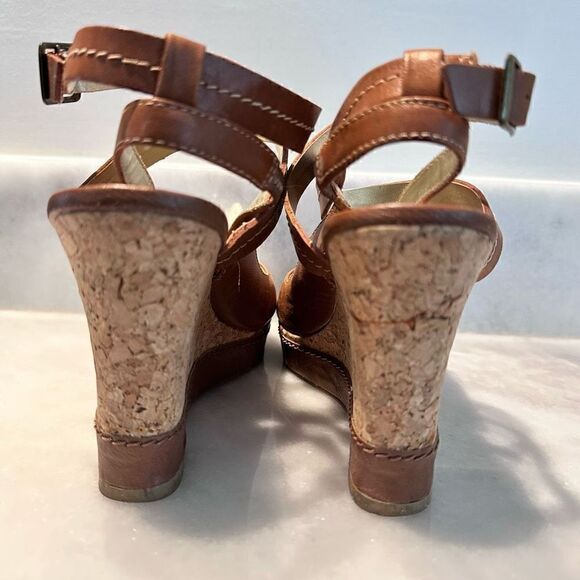 Audrey Brooke Women's Rome Tan Leather Cork Wedge Platform Sandals Size 6M - Picture 3 of 7
